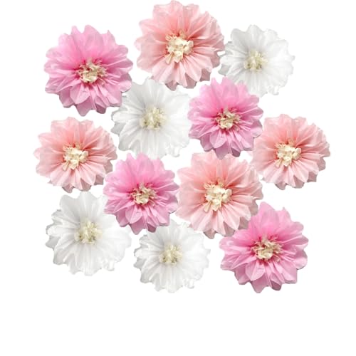 Seidenpapier-Pompons, Blumendekorationen, Party-Dekorationen, hängende Blumen für Hochzeit, Geburtstag, Babyparty, Kinderzimmer, Wanddekoration, Weiß, Rosa, 12 Stück Seidenpapier-Pompons, Blumendekorationen, Party-Dekorationen, hängende Blumen für Hochzeit, Geburtstag, Babyparty, Kinderzimmer, Wanddekoration, Weiß, Rosa, 12 Stück von Yangeey