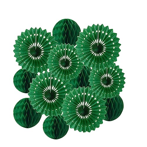 Wabenbälle, 15.2 cm, 20.3 cm, Seidenpapier-Fächer, Party, Wabenbälle, Wand-Tuch-Poms, Blumenbälle, hängende Papierfächer für Party, Babyparty, Kinderzimmer, Wanddekoration (dunkelgrünes Set) von Yangeey
