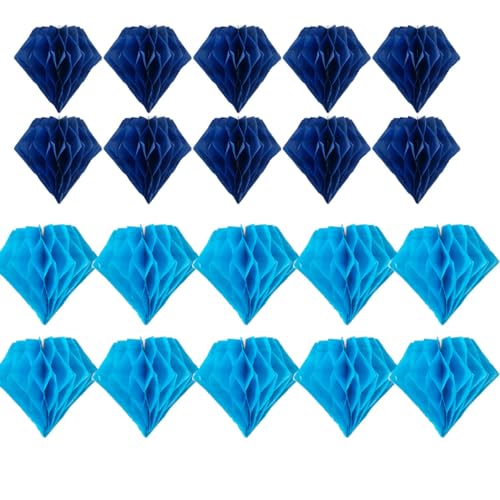 Wabenbälle, Wabenbälle, 10,2 cm, 15,2 cm, Diamant-Dekorationen, Seidenpapier, Wabenbälle, hängende Papier-Waben-Bälle für Babyparty, Geburtstag, Hochzeit, Kinderzimmer (königsblaues Set), 20 Stück von Yangeey