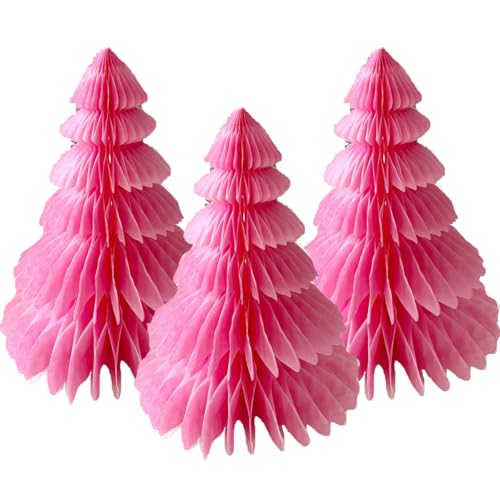 Yangeey Weihnachtsbaumaufsatz mit Wabenmuster, 20,3 cm, Papier, Tischdekoration, Weihnachten, Urlaub, Party, Zuhause, Büro, Küche, Party, Dekoration, 3 Stück, Rosa von Yangeey