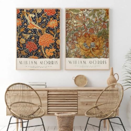 Yangld Vintage Blatt Blume William Morris Museum Leinwandgemälde Nordische Poster und Drucke Wandkunst Bilder Zimmer Wohnkultur 19,6" x 27,5" (50x70cm) x2 Kein Rahmen von Yangld