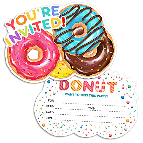 Yangmics Direct Donut-Party-Einladungen mit Umschlägen, mehrfarbig, 10,2 x 15,2 cm, für Geburtstag und Babyparty, 20 Stück von Yangmics Direct