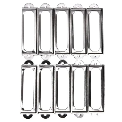 Etikettenhalter, 50 Stück, antiker Metall-Etiketten-Ziehrahmen, Griff, Datei-Namenskartenhalter (Silber, 17 x 60 mm) von Yangshe