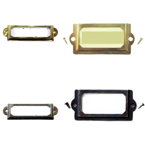 Etikettenhalter, 50 Stück, antikes Messing, Bronze, goldfarben, Möbel, Schrank, Schublade, Abfalleimer, Griff, Dateikartenhalter mit Schraube (goldfarben, 33 x 70 mm) von Yangshe