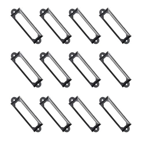Etikettenhalter, 50 Stück, antikes Messing, goldener Metall-Griff, für Dateien, Namenskarten, 17 x 60 mm (schwarz) von Yangshe