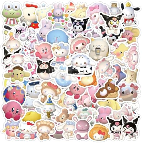 Yangsiw Sanrio 3D-Aufkleber für Laptop, Autos, Telefon, Wasserflasche, Skateboard, Koffer, Gitarre, Pad - Niedliche Anime-Vinyl-Sticker, Wasserdicht, Scrapbook - 100 Stück von Yangsiw