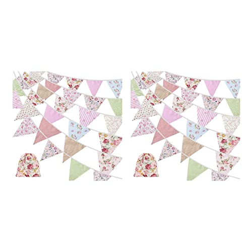 Yangyou 40Ft Fabric Bunting, 84 Stücke Draussen Banner, Floral Vintage Baumwolle Dreieckige Flagge für Garten Geburtstags Feier von Yangyou