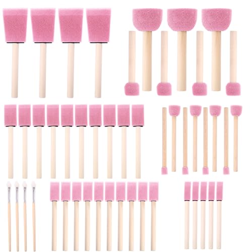 Schaumstoff-Pinsel (48 Stück) 10 Größen – Farbschwamm – Premium-Schaumpinsel – leicht & langlebig – Schwamm-Pinsel-Sortiment ideal für Malerei, Basteln, Acryl, Flecken, Lacke (Rosa) von Yangzhoumingxuan