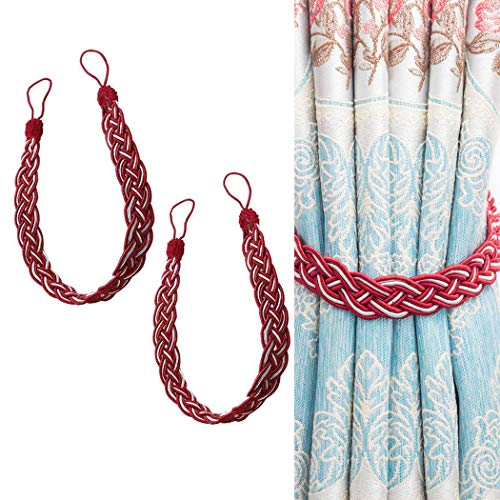 YankMooM Vorhang-Raffhalter, 2 Stück, handgestrickte Vorhänge, gebundenes Seil, für Vorhänge und Vorhangdekoration, geflochtene Vorhang-Raffhalter (rot) von YankMooM