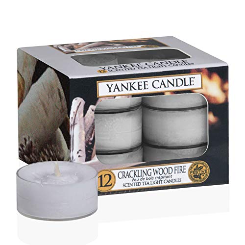 Yankee Candle Crackling Wood Fire Teelichter, Kerzenwachs, grau, 12 Stück von Yankee Candle