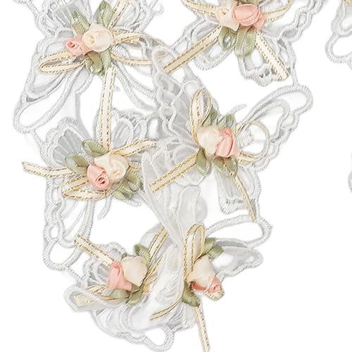 Rose Blume Weißes Spitzenband, Zartes Elegantes Organza -Material, 2,56 Zoll Breit für Kleidung, Geschenke, Dekor, Bestickte Spitzenband, Curatine, Blumenarrangements von Yanmis