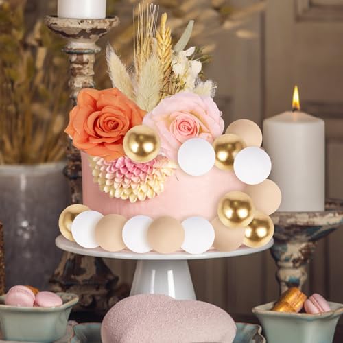 Yanmucy Rose Gold Tortendeko Boho Dekor Boho Torten Deko Cake Topper Happy Birthday Decorations Kugeln Künstliche Blumen Blattgold Kuchendekoration für Hochzeit Valentins Party (Rosa) von Yanmucy
