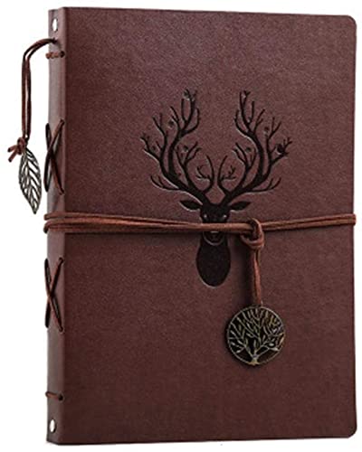Yanyan Scrapbook Leder Fotoalbum Hochzeit Gästebuch DIY Erinnerungen Buch Sammelalbum Nachfüllbar Schwarze Seiten für Junge Frau Mama Tochter Freundin (Hirsch), Braun von Homry