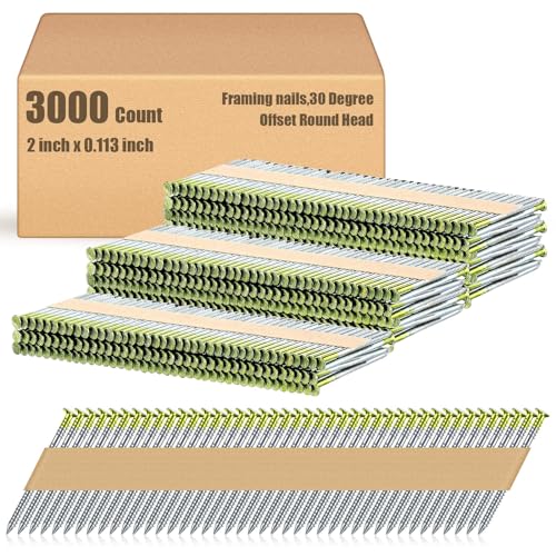 Yaocom 3000 Stück Papierklebeband, zusammengefasste Rahmennägel, 30 Grad versetzt, runder Kopf, verzinkt, für die meisten 30–34 Grad Papierband-Rahmennagler, Aufsätze, 5,1 x 0,3 cm von Yaocom