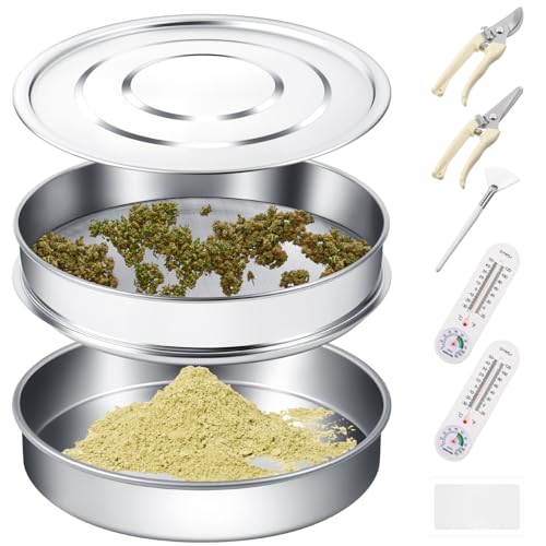 Yaocom 9-teiliges Trimmschalen-Set aus Edelstahl, Cannabis mit 150 Mikrometer feinmaschigem Sieb, Erntebehälter, Schere, Mini-Hygrometer, Lupe, Kunststoffschaber und Bürste Yaocom 9-teiliges Trimmschalen-Set aus Edelstahl, Cannabis mit 150 Mikrometer feinmaschigem Sieb, Erntebehälter, Schere, Mini-Hygrometer, Lupe, Kunststoffschaber und Bürste von Yaocom