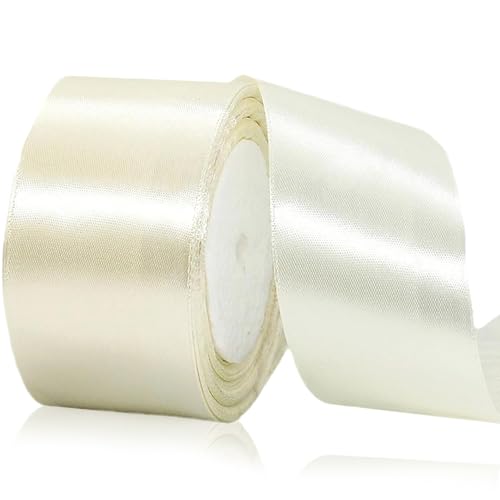 1 Roll weißes Band, 2 Zoll x 25 Meter Elfenbein Satinband Polyester Creme Stoff Beige für Geschenkverpackungen, Weihnachtsdekoration, Kunsthandwerk, Haarbögen, Kränze Elfenbein von Yaoliucp