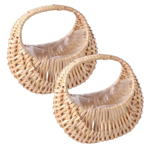 Blumenmädchenkorb Set von 2, gewebter Blumenkorb mit Plastikauskleidung und Griff, dekorative Eier Süßigkeit Aufbewahrung für Hochzeit Camping Home Decor Geschenke von Yaoliucp