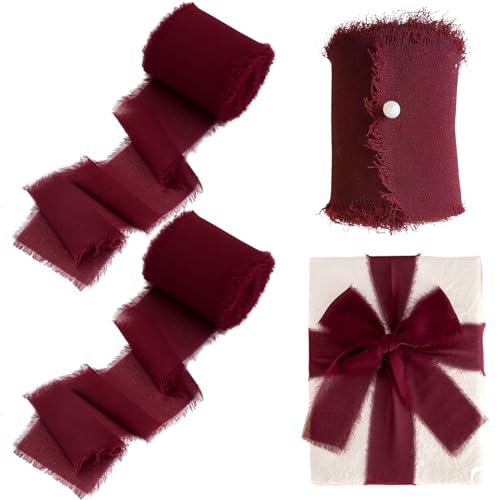 Chiffon -Band, 3 Rollen 2in x 5yard Fransen Burgundy Ribbon, Cuttable Bouquet, Franed Edge -Bänder für Kunsthandwerk, Geschenkverpackung, Blumenstrauß, Hochzeitseinladung, Weinrot Chiffon -Band, 3 Rollen 2in x 5yard Fransen Burgundy Ribbon, Cuttable Bouquet, Franed Edge -Bänder für Kunsthandwerk, Geschenkverpackung, Blumenstrauß, Hochzeitseinladung, Weinrot von Yaoliucp