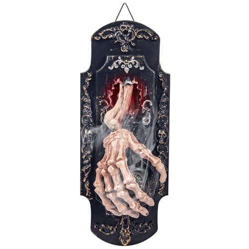 Halloween Decorations Motion aktiviertes Halloween -Türklingel mit Spray, Skeletthand, rotem Licht und gruseliger Klang, einfach hängende elektrische Türklingeln perfekt zum Necken oder erschreckend von Yaoliucp