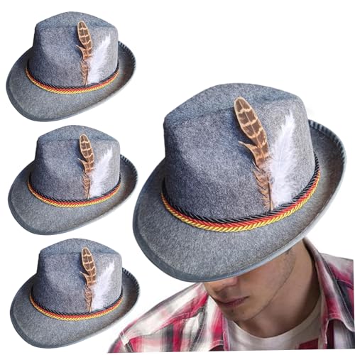 Oktoberfest Hut 3pcs gefiederte Fedora Hat Weich dekorative Oktoberfesthüte für Männer und Frauen Retro Oktroberfest Dekorationen für Karneval, Partykleid (hellgrau), Oktoberfest Outfits Frauen von Yaoliucp