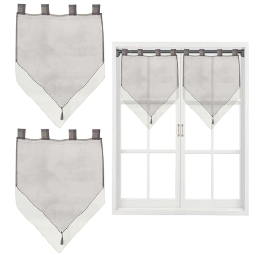 Yaoliucp 2 Panels Bistrovorhänge 24x35in Doppelschicht Kurze Fenstervorhänge mit Quasten und Schleifen für die Küchendekoration zu Hause, Offwhite von Yaoliucp
