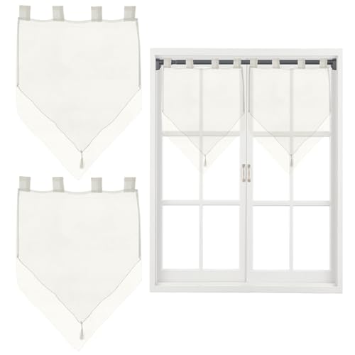 Yaoliucp 2 Panels Bistrovorhänge 24x35in Doppelschicht Kurze Fenstervorhänge mit Quasten und Schleifen für die Küchendekoration zu Hause, weiß von Yaoliucp