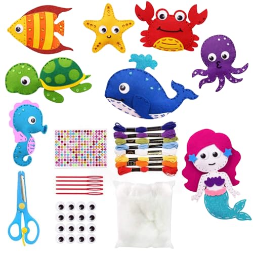 Yaoliucp Filznähungskit für Kinder 26pcs/Set Ocean Animal Sewing Kit mit mehreren Nähwerkzeugen Safe DIY Filz Animal Kit für Anfänger Kindergeschenk, Filznähungskit für Kinder von Yaoliucp
