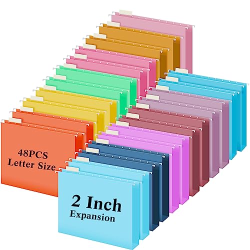 48 Stück hängende Aktenordner mit Reitern, mehrfarbige Hängemappen, Briefgröße, Hängemappen, Aktenschrank, Organizer, Ordner für Zuhause, Büro und Schule, Dokumentenaufbewahrung, 12 Farben 48 Stück hängende Aktenordner mit Reitern, mehrfarbige Hängemappen, Briefgröße, Hängemappen, Aktenschrank, Organizer, Ordner für Zuhause, Büro und Schule, Dokumentenaufbewahrung, 12 Farben von Yaomiao
