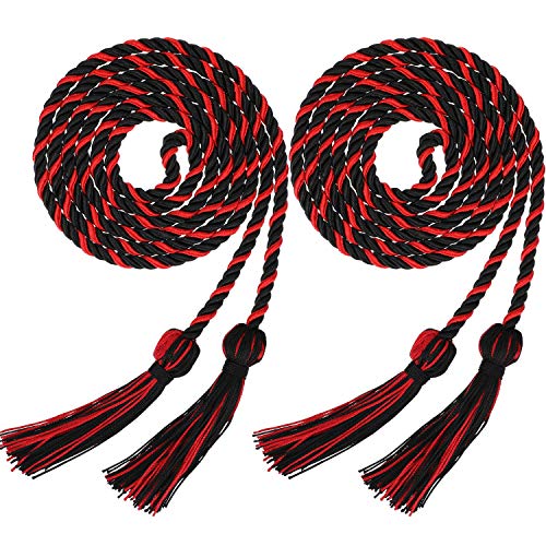 Yaomiao 2 Stück Abschlussschnüre Polyestergarn Ehrenschnur mit Quaste für Schüler (schwarz mit rot) von Yaomiao