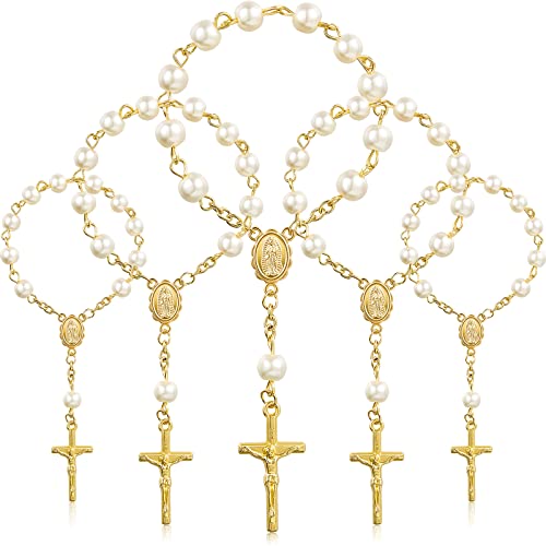 Yaomiao 30 Stück Acryl Rosenkranz Perlen Finger Rosenkränze Kunstperlen für Taufe, Kommunion, Hochzeit, Party - Elfenbein Perlen Gold Kette von Yaomiao