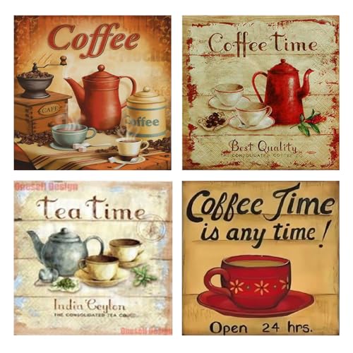 YapitHome 4 Stück Kaffee 5D Diamant Painting,Diamond Painting Kaffee Set,30x30 cm DIY Diamant Gemälde Kits für Home Wanddekoration Malerei Kunsthandwerk Geschenk von YapitHome