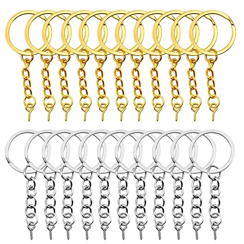 YapitHome 60 Stücke 25MM Gold Schlüsselring mit Kette Silber Schlüsselringe mit Kette Schlüsselanhänger mit Gliederkette mit Schraubenaugen Geeignet für Handgefertigte DIY-Produkte(Silber,Gold) von YapitHome