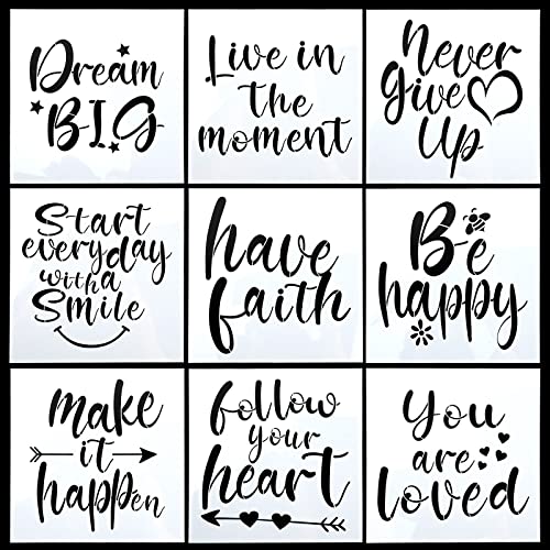 YapitHome 9 Stück Buchstaben Schablone Inspirierende Worte Stencil für DIY-Dekoration, Holz,Motivierende Geschenkdekoration,Wanddeko(20x20cm) von YapitHome