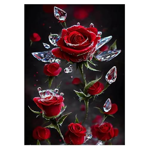YapitHome Rote Rose Diamond Painting,30x40cm Diamond Painting Set für Erwachsene,5D DIY Diamond Painting Kits für Die Inneneinrichtung,Erwachsene Decoration Geschenk,DIY Handgefertigt von YapitHome