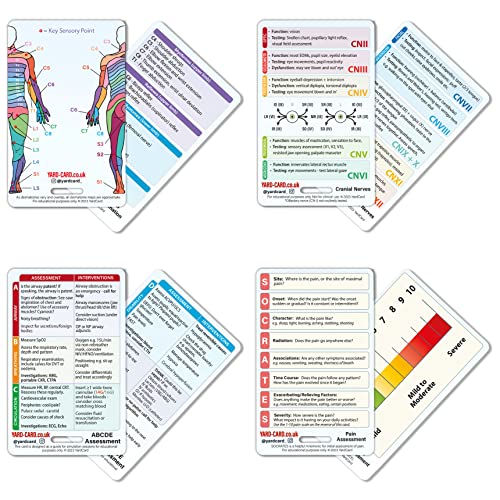 YardCard Ausweiskarten-Set für Sanitäter oder Studierende der Medizin, als Geschenk für Studenten, Lernschwestern: ABCDE, Wirbelsäulenuntersuchung, Sokrates, Hirnnerven von YardCard