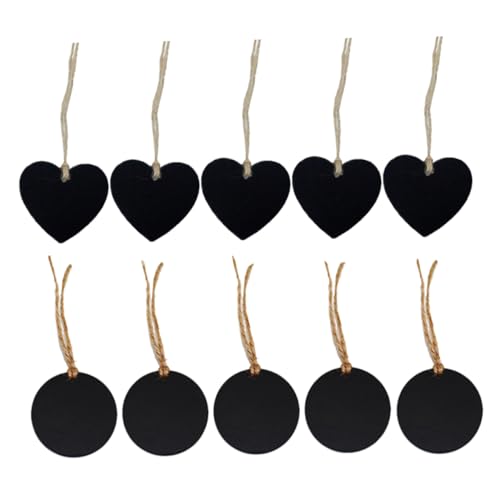 Yardenfun 10Stücke Miniatur Kreidetafeln aus Holz für Hochzeiten Küchen und Partydeko Schwarz Herzformen Runde Formen Dekorative Beschriftungsschilder für Besondere Anlässe von Yardenfun