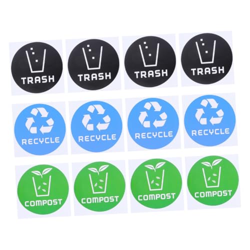 Yardenfun 12 Stück Teiliges Recycling Aufkleber Mülltonnenaufkleber mit Stark Haftenden Beschrifteten Schildern zur Schnellen Präzisen Mülltrennung für Innen Außenbereich Platzsparend und von Yardenfun