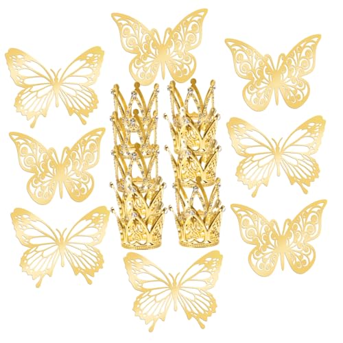 Yardenfun 1Satz Goldene Blumenkrone und Schmetterling Dekorationsset für Kuchendekoration mit Stilvollen Accessoires für Hochzeiten Partys und Besondere Anlässe von Yardenfun