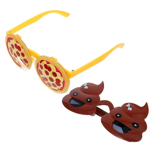 Yardenfun 2 Stück Lustige Partybrille Teiliges Poop und Pizza Design Kreative Foto Requisite aus Robustem PC Material Bunte Scherzbrille für Geburtstag Karneval und Fasching Auffälliges von Yardenfun