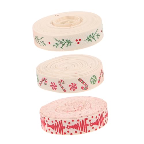 Yardenfun 3 Stück Teiliges Baumwoll-weihnachtsband Yards Langlebiges Farbechtes Geschenkband für Weihnachtsdeko Kränze DIY Bastelprojekte Candy-design für Festliche Verpackungen von Yardenfun