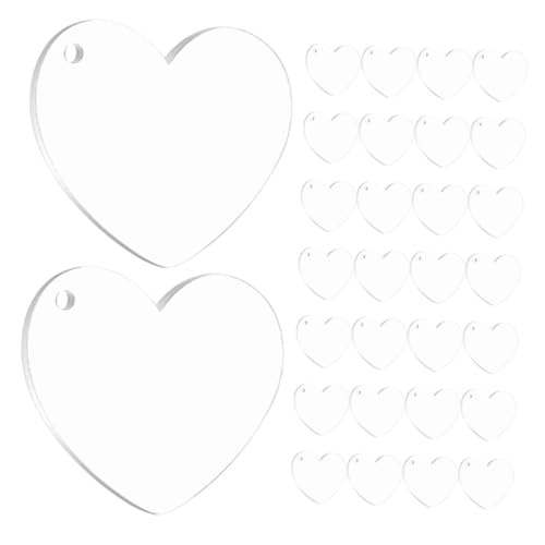 Yardenfun 30 Stück Klare Herzscheiben mit Loch für Sublimation Diy Schlüsselanhänger Hitzebeständige Herz Ornamente Leichte Bastelblanks für Schmuck Taschen und Partydekorationen von Yardenfun