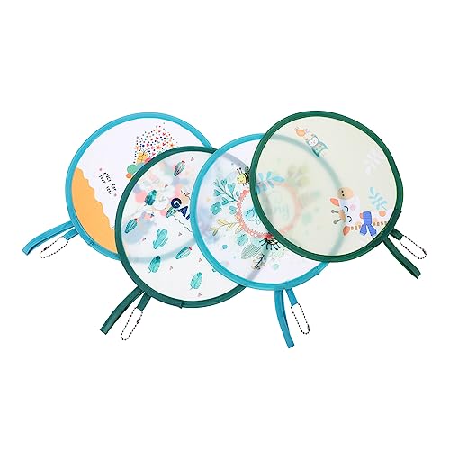 Yardenfun 4 Stück Faltbare Runde Handventilatoren mit Cartoon Muster Tragbare Mini Fächer für Tanz Party und Dekoration für Erwachsene von Yardenfun