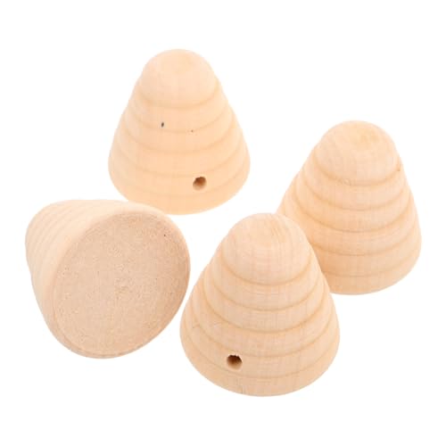 Yardenfun 4 Stück Teiliges Deko aus Massivem Naturholz Unbehandelt Handgefertigt Natürlicher Bienenskulptur Holzfigur Vielseitige Tisch und Wohnraumdekoration für Wohnzimmer und Büro von Yardenfun