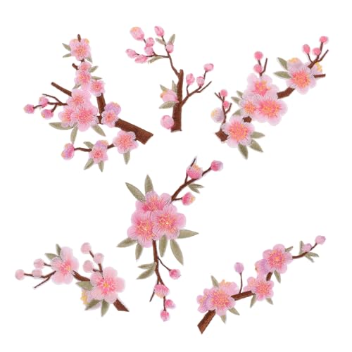 Yardenfun 6 Stück Teiliges Bestickte Blumen Bügelflicken mit Kleberückseite Pflaumenblütenförmige Farbechte Applikationen für Kleidung Taschen Hüte Jeans Einfache Anbringung Nähen von Yardenfun