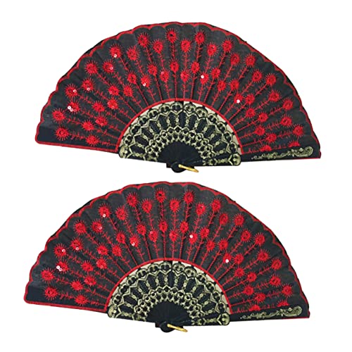 Yardenfun Handfächer Faltbarer Spitzen-Tanzfächer exquisites Muster Pailletten-Stickerei-Fächer chinesischer Stil Fächer rote Pailletten Yardenfun Handfächer Faltbarer Spitzen-Tanzfächer exquisites Muster Pailletten-Stickerei-Fächer chinesischer Stil Fächer rote Pailletten von Yardenfun