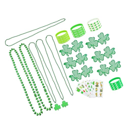 Yardwe 1 Satz Kleebrille Kleeblatt-armband Party Dame Brillen Mit Vierblättrigen Kleeblättern Kleeblatt-brille Rahmen Halskette Kostümzubehör St. Patrick's Day Armband Green Kunststoff von Yardwe
