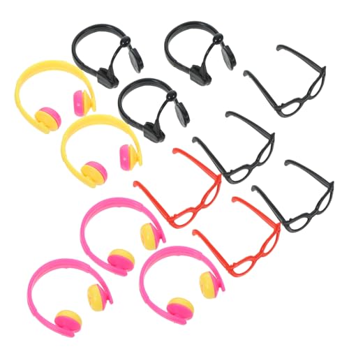 Yardwe 1 Satz Puppen puppenzubehör Set Puppenzubehör für Puppenohrhörer Puppensonnenbrille kopfhörer gläser Puppe Miniatur-Brillen-Requisiten Plastik von Yardwe