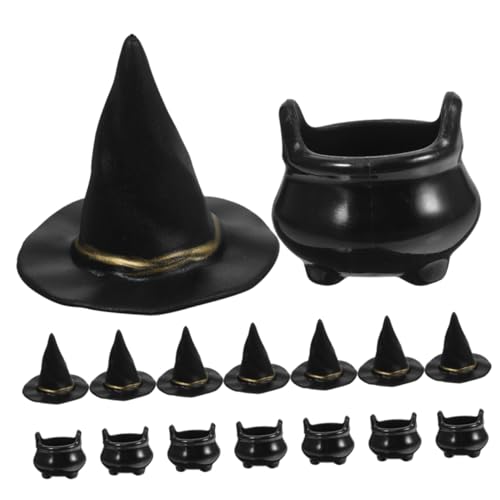 Yardwe 10 Sätze Teiliges Halloween Hexenhut und Kessel Miniatur Hexenhüte und Schwarze Kessel für Basteln Puppenhaus Dekoration Diy Mikro Landschaftsrequisiten für Halloween Party und von Yardwe