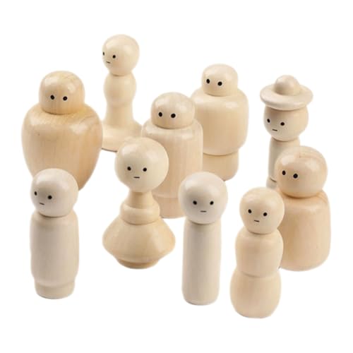 Yardwe 10 Stück Holzfiguren Peg-Puppe Mini Puppe mit Haaren Dolly kleine Menschenfigur Leute pfeifen unfertige Peg -Leute dekorative Holzpflockfiguren von Yardwe