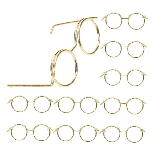 Yardwe 10 Stück Mini-Brillenspielzeug Puppenbrille Puppengläser zum Basteln Puppe Mini-Brille Puppengläser zur Dekoration Brillen zum Anziehen der Puppe Metall Golden von Yardwe
